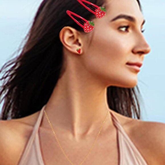 Strawberry Jewelry Set Womens Hair Clips Earrings Necklace Gift Accessories main image 6